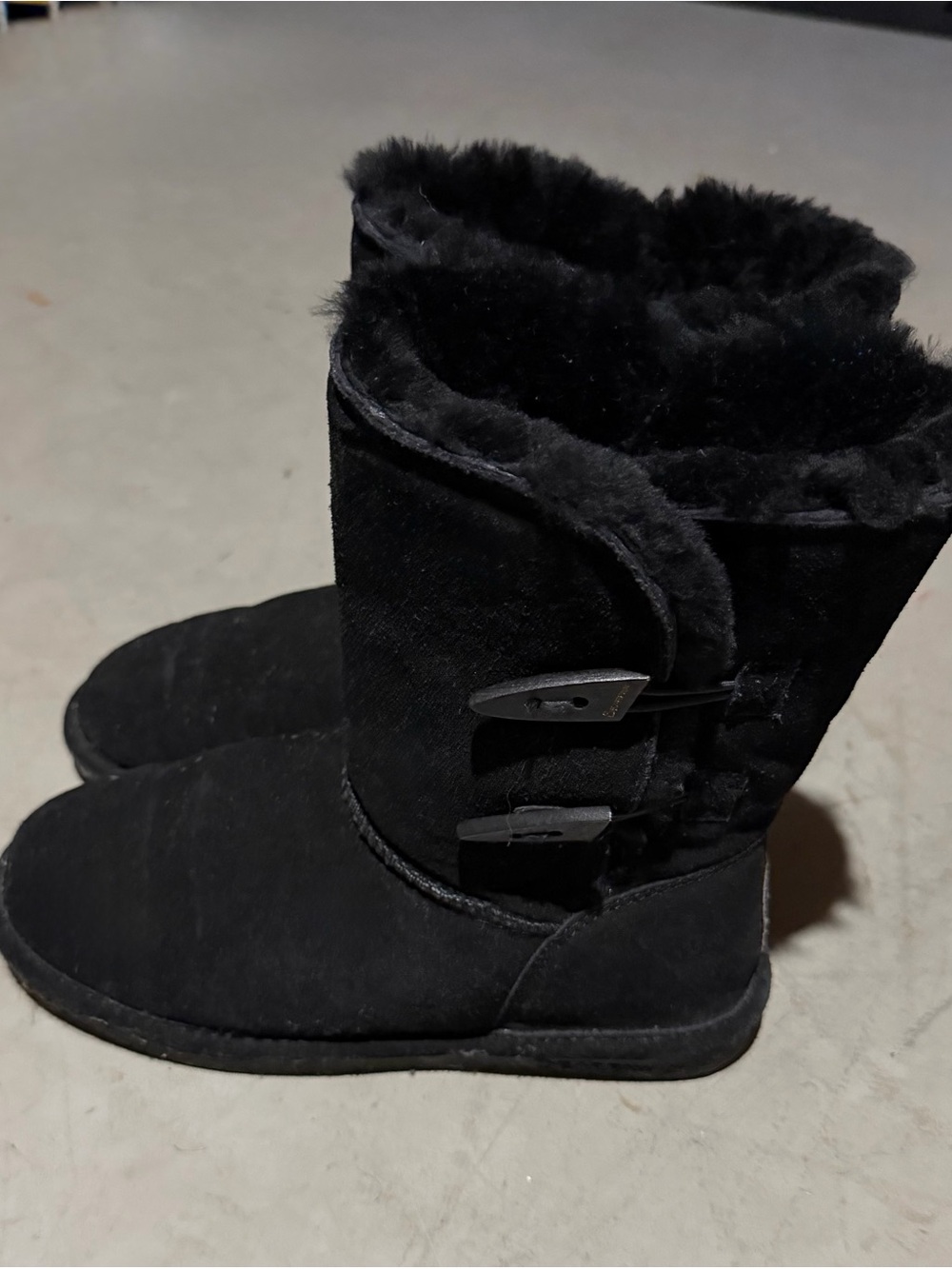BearPaw Black Faux-Shearling Mid-Calf Boots